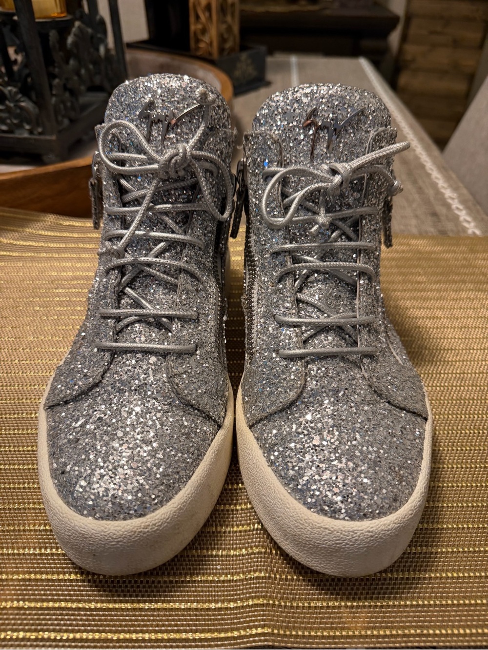Giuseppe Zanotti Silver Glitter High-Top Sneakers